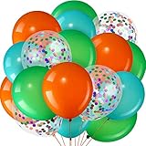 24 Pieces Orange Light Blue Fruit Green Latex Balloons Dinosaur Balloons with Confetti Balloons for...