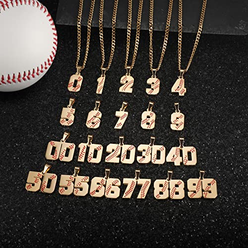 Hatti Doris Baseball Number Necklace for Men 00-99 - Jersey Number Necklace with Stainless Steel Gold Plated Chain & Baseball Charm Pendant2
