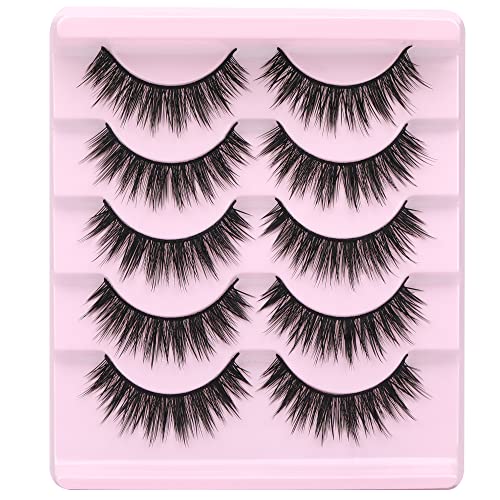 wiwoseo Eyelashes Cosplay Lashes Manga Spiky Eyelashes Natural Volume Eyelashes Natural Wispy Fluffy Faux Mink Lashes 15MM Fake Eyelashes 5 Pairs Pack