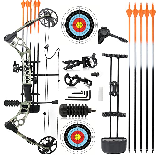 Archery Compound Bow and Arrow for Adults and Youthï¼ŒBowfishing and Hunting Bow Set, 320 fps,18"-30" Draw Length,35-70 Lbs Draw Weight, Package with Archery Hunting Equipment Black