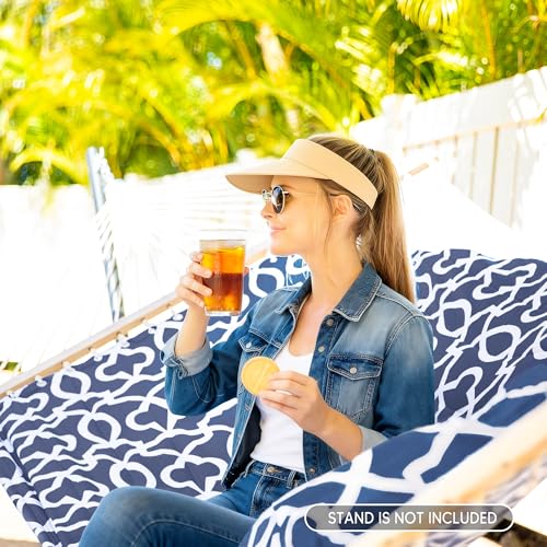 Image of SUNCREAT Double Tree Hammock with Hardwood Spreader Bar, Extra Large Soft Pillow, Heavy Duty Hanging Hammock for Indoor, Outdoor, Blue Pattern