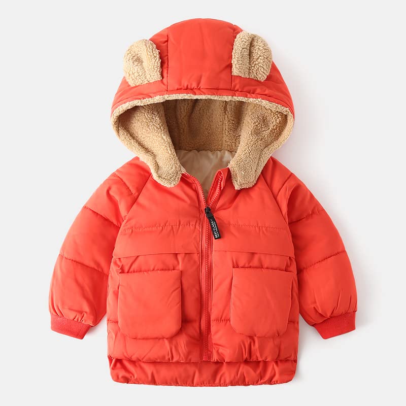 Toddler Baby Boys Girls Down Jackets Fleece Lined Hoodie Zipper Warm Coat Puffer Jacket Outerwear Winter Clothes (Red,90/18-24 M,Unisex,Big Kid,US,Age,18 Months,24 Months)