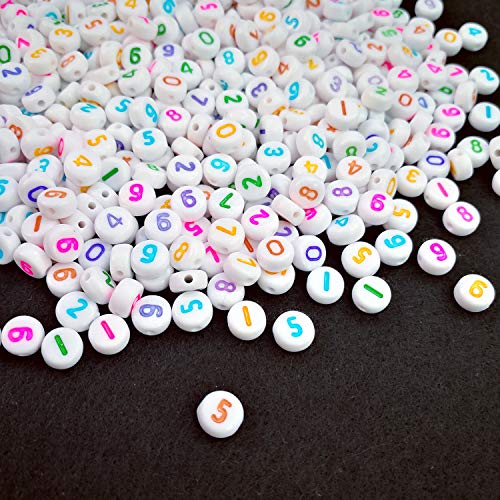 Image of Amaney 500pcs White Acrylic Colors Number Beads 7x4mm Mixed Number Beads Acrylic Plastic Round Shape Loose Beads