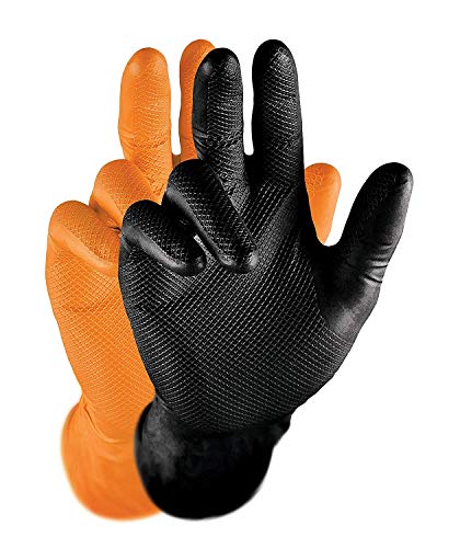Grippaz Work-Inn Nitril-Handschuhe Schwarz (50 Stück) | Größe XL | latexfreie Arbeitshandschuhe extrem robust & rutschfest | ohne Puder patentierte Schuppenprägung | Einweghandschuhe + puderfrei Cover