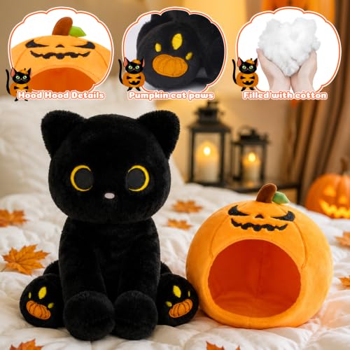Image of Halloween Plush Gifts Set - Pumpkin Black Cat Plush Gifts for Teens | Removable Costume Stuffed Animal & Coffee Mug Gift Set for Kids, Adults, 20oz Stainless Steel Tumbler with Straw