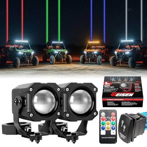WeiSen 2PCS Whipless LED Whip Lights w/Mounts for 1.5-2 Roll Cage Tubes RGBW Chase Light Flash Light with 9 Light Modes Compatible with Polaris RZR fit Can Am Maverick X3 fit Cfmoto