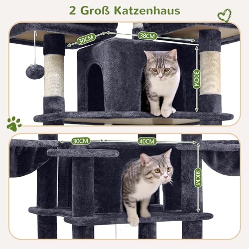 Globlazer-Kratzbaum-Grosse-hoch-204-cm-mit-3-Gepolsterte-Sitzstangen-2-Hoehle-2-Korb-Haengematte-Luxus-Katzenbaum-Stabil-fuer-3-5-Erwachsene-Katze-Ausruhen-Spielen-Kratzen-Innen-F80-Dunkelgrau - sparfuchs24.io – Top Angebote, Tests & Preisvergleiche
