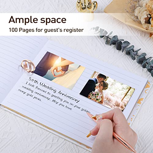 Jubtic Wedding Guest Book With Gold Foil — Registry Sign-In Book For Reception, Party Of Anniversary,Birthday,Baby Shower — Memorial Guestbook With Gilded Edges, 1 Metal Pen, Hardcover Design, 7" X10″ #TOP3