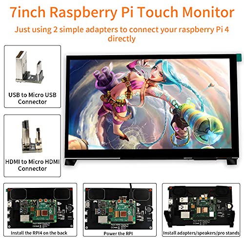 Raspberry Pi 4 touchscreen, WIMAXIT 7 inch draagbare Raspberry Pi IPS-scherm 1024X600IPS met gehard glas HDMI USB C… - Afbeelding 5
