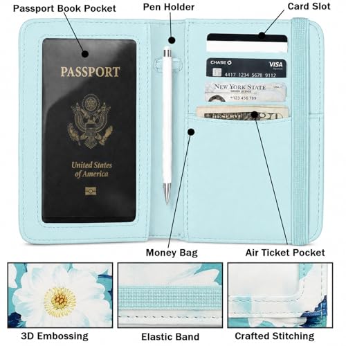 Image of ZOPPEN RFID Blocking Passport Holder for Travel - PU Leather Waterproof Lightweight Passport Cover Wallet for Women Men, Travel Organizer with Card Slots for Airline Tickets & Passport Book, Flower A