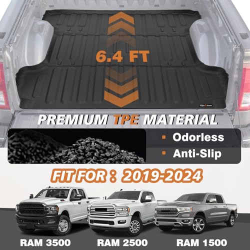 Image of TripleAliners Truck Mat Compatible with 2019-2026 Ram 1500 6.4FT Accessories, Truck Bed Mat Heavy Duty Custom Fit All Weather Protection TPE Pickup Liner