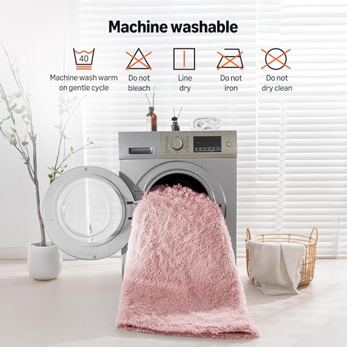 Tapete redondo esponjoso lavable 4' rosa miniatura 6