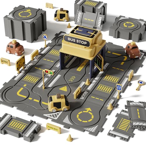Large Puzzle Race Car Track Set for Toddlers Kids, Puzzle Tracks Car Play Set, Race Tracks Toys for Toddler Boys 3 4 5 6 Year Old Car Track Toys Birthday Gifts for Boys Age 3-5 4-6
