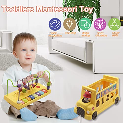 Mickyu Baby Toys 12-18 Months, Musical School Bus Toys Bead Maze, Activity Cube Early Education Learning Toy Gift For Boys Girls #TOP4