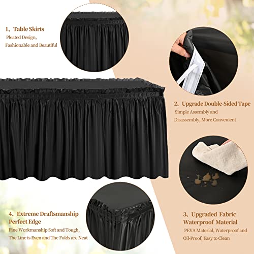Teruntrue 3 Packs Black Disposable Plastic Tablecloth And 3 Black Plastic Table Skirts For Rectangle Tables,54"X 108" Stain Proof Plastic Table Cloth Cover 14 Ft X 29” Table Skirts For Party Birthday #TOP2