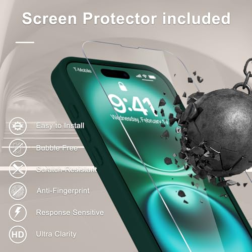 Image of YENAPOON for iPhone 16 Plus Case, Matte Magnetic Phone Cover [with 1 Screen Protector] [Support for MagSafe] [Shockproof Military Grade Protection] Translucent Frosted Back, Dark Green