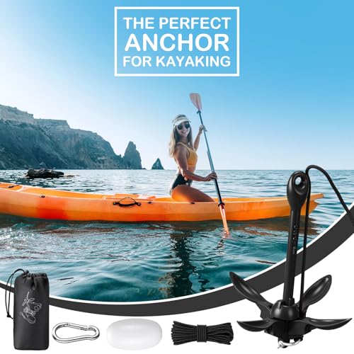 Image of MorningRo 1 Pack 1.5 /3.5 lb Marine Kayak Anchor Kit with 40ft Rope and Buoy Folding Grapnel Boat Anchor Kit Kayak Fishing Accessories for Small Boats, Canoe, SUP Paddle Boards