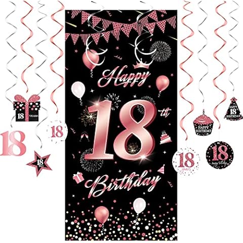 18. Geburtstag Deko für Mädchen Roségold Banner 18 Geburtstag Geburtstagsbanner 18 Happy Birthday Geschenk XXL Cover