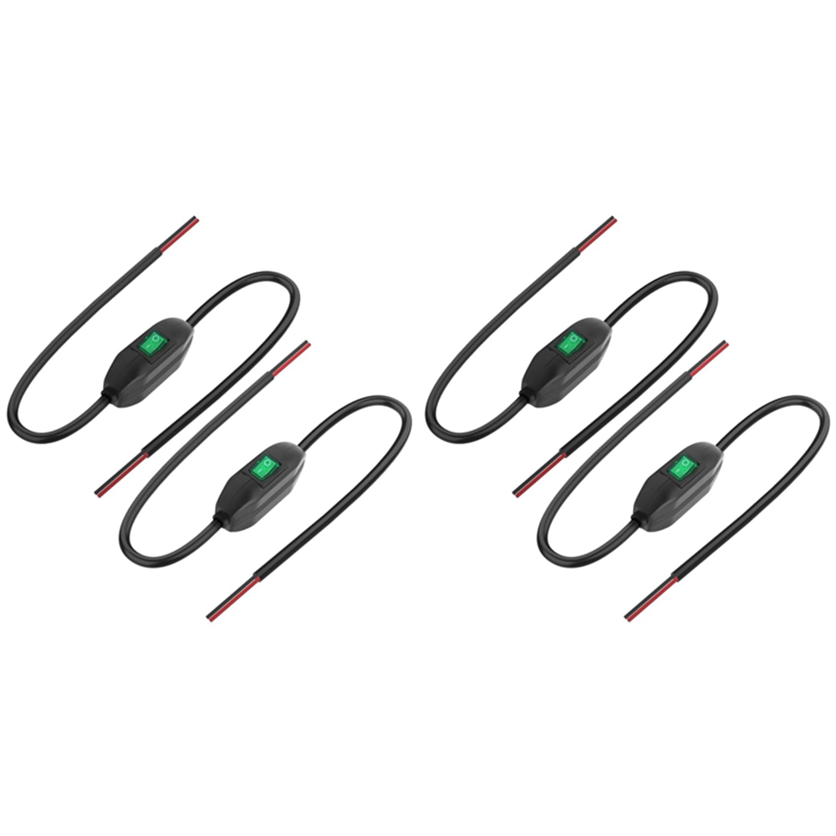 Jnchdghwa Black Inline Cord Switch 12V 24V/3A Toggle On/Off Rocker Button Switch With Prewire On Both End Green Led For Lamp 0.5M 4Pcs