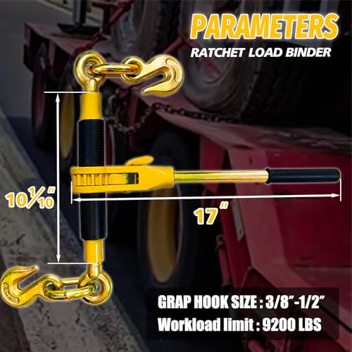Ratchet Chain Binders 3/8" - 1/2" (2 Pack) | Adjustable Load Binder with 2 Grab Hooks for G70 Transport Chain | 9,200 Lbs Safe Working Load