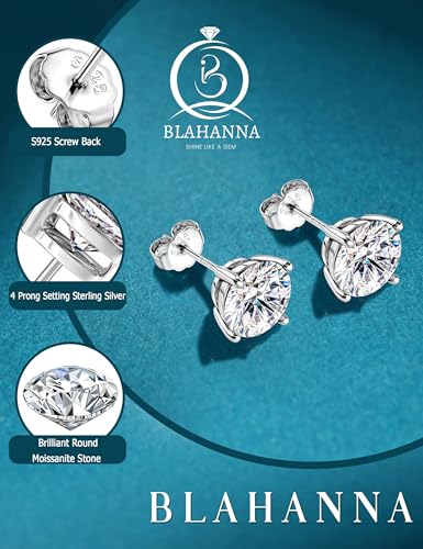 Moissanite Stud Earrings 18K White Gold Plated Brilliant Round Cut D Color VVS1 Clarity Lab Created Moissanite Earrings Sterling Silver Earring Hypoallergenic Earrings for Women Men 12