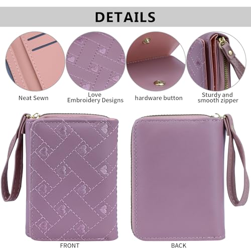 Cute Genuine Leather Wallet for Women Minimalist Kawaii Coin Purse with ID Window Travel Size (Purple)4