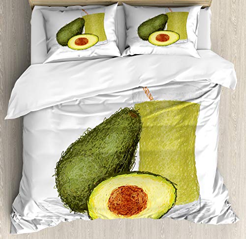 Ambesonne Avocado Duvet Cover Set, Doodle Style Composition of Ripe