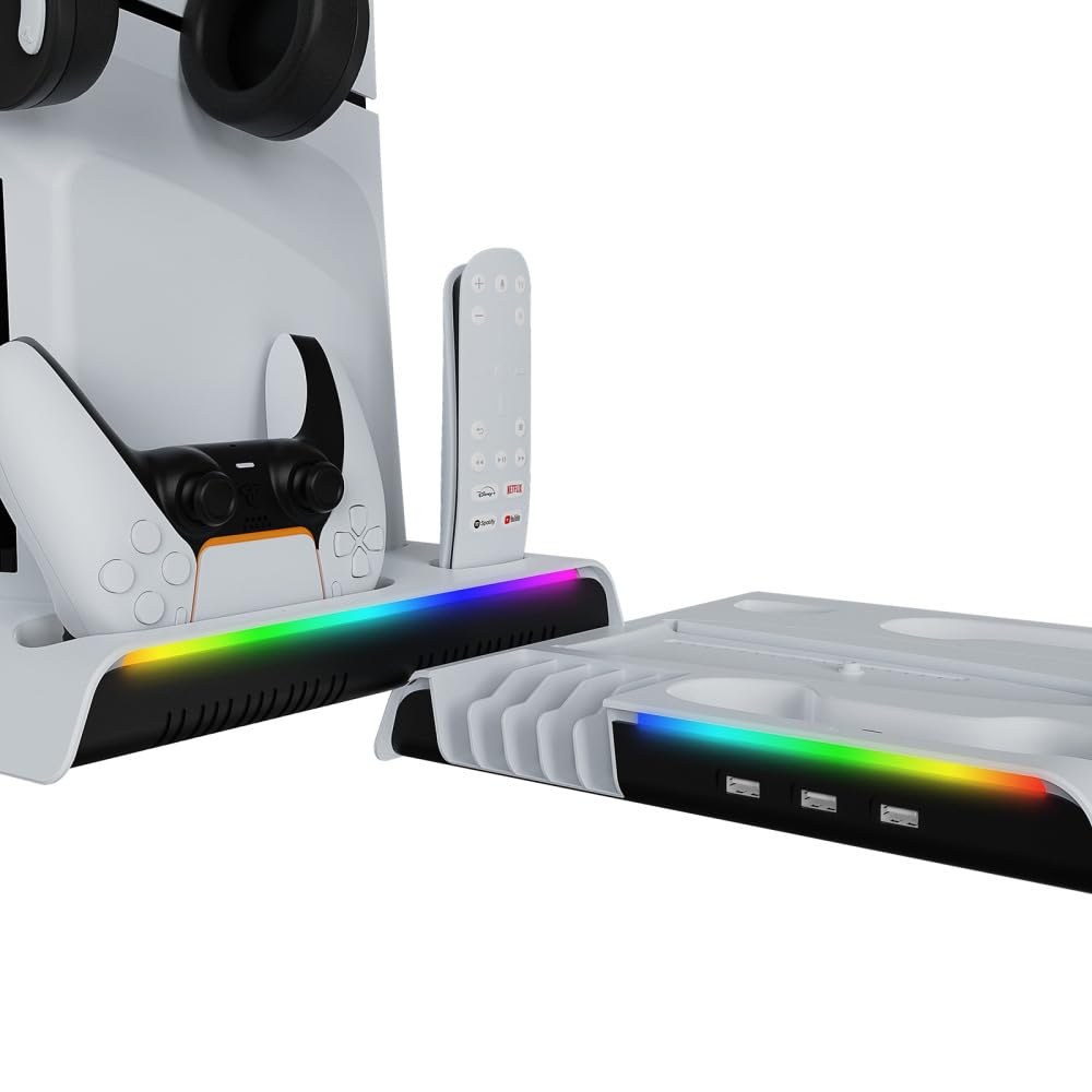 Genérico RGB wentylator stojący konsola do PS5 Slim, zestaw chłodzący stojący podwójny kontroler ładowania stacji uchwyt słuchawkowy do konsoli slim P5