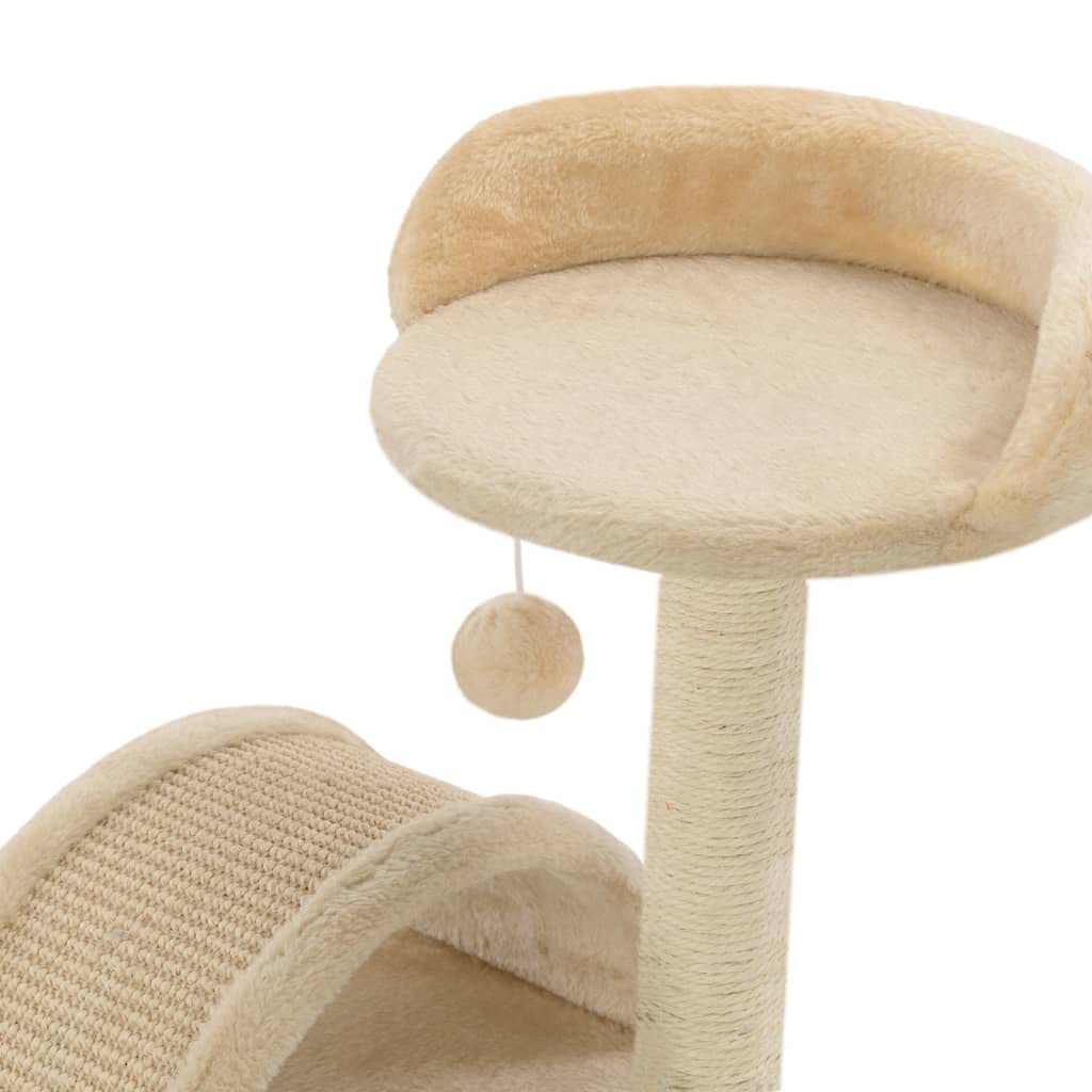 Árbol rascador para gatos pequeño para gatitos, 40 cm con poste rascador de sisal, pelota de juego y superficie de descanso, árbol para el hogar, beige y marrón