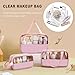 Ebbniur Clear Makeup Bag, 3 Pcs of Cosmetic Bags Set, Transparent PVC Travel Makeup Pouch, Waterproof Cute Toiletry Bag for Women (Pink)