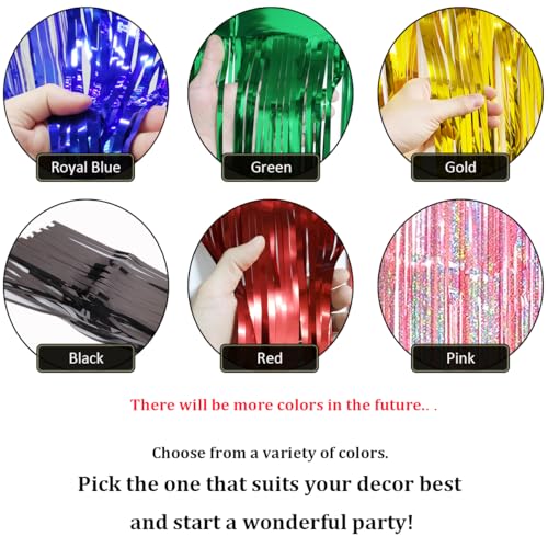 Image of 4 Pack Black Total 40 Feet Foil Fringe Garland Metallic Tinsel Banner Wall Hanging Drapes Parade Float Skirting Decorations for Trailer Mardi Gras Party Birthday Wedding Baby Shower