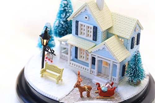 DIY-Set Miniatur-Puppenhaus mit transparenter Kuppel, Holz, Modell einer Schneehütte mit Puppen, Kunststoff, LED-Licht… – Bild 4