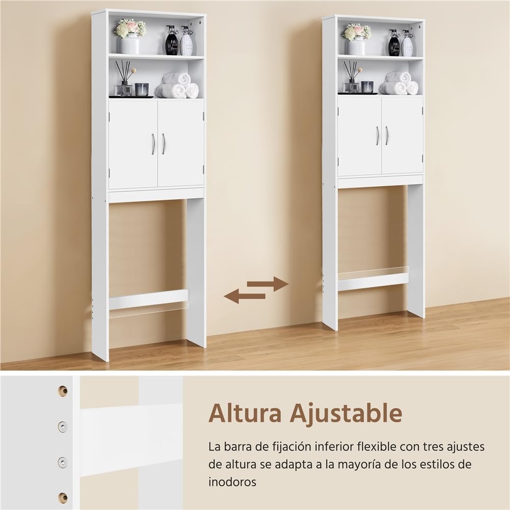 Yaheetech Mueble sobre Inodoro 72x20x195 cm con Estante Ajustable y 2 Puertas Armario para el Inodoro Almacenamiento sobre el Inodoro WC Mueble para Baño