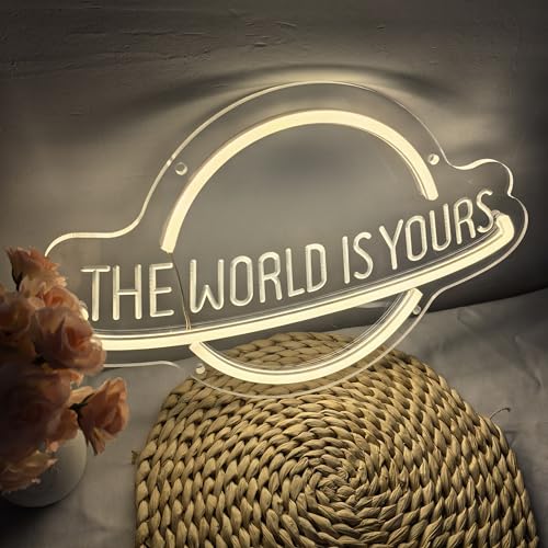 Image of The World Is Yours Neon Sign for Wall Decor, Planet LED Neon Light Lamp, USB Powered for Man Cave Home Bar Club Cafe Wedding Game Room Bedroom Wall Art
