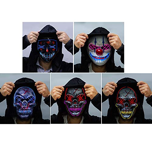 Máscara com luz azul assustadora festa de terror divertida máscara iluminadora de luz fria máscara a