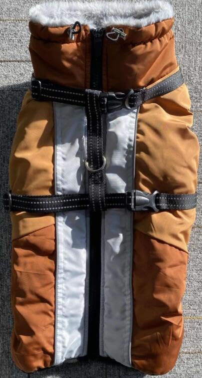 AOFITEE Dog Coat for Large Dogs Winter Dog Jacket with Harness, Brown, L