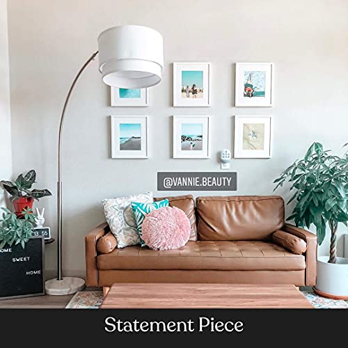 Brightech Mason Arc Floor Lamp - Modern Corner Standing Lamp With Unique Hanging Drum Lamp Shade For Living Room - Bright Overhead, Curved Hanging Light For Bedroom. Library, Den - Nickel #TOP7
