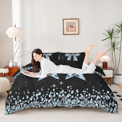Housse de couette microfibre bleu de qualité supérieure au motif imprimé noeud papillon
