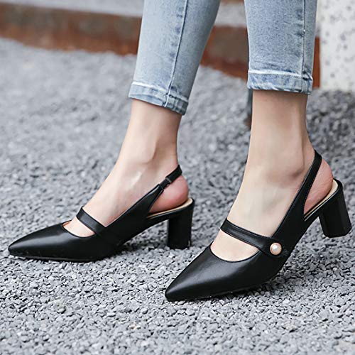 MAVMAX Women's Pointed Toe Mary Jane Slingback Block Mid Heel Pumps2