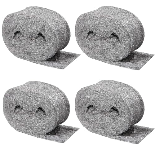 IBOPUXIU 4Pcs Lana de Acero Grado 0000 – 12 m Eficaz Contra Grietas y Agujeros en las Paredes de la Casa, Garaje y Jardín, También Apto para Limpiar y Pulir