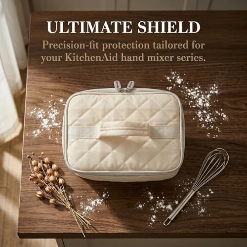 Image of Digital Hand Mixer Carrying Bag for KitchenAid 5 /6 / 7 /9 Ultra Power Speed Hand Mixers, Portable Travel Storage Case Bag with Handle for Kitchen Aid Mixer Accessories (Box Only) (Light Beige)