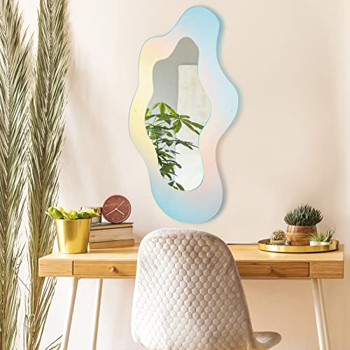 Large Wavy Acrylic Mirror Rainbow Irregular Mirror Wall Decor 47.2 X 23.6 Inch Asymmetrical Vanity Mirror Wall Mounted Makeup Mirror Frameless Hanging Body Mirror For Bathroom Living Room Entryway #TOP5