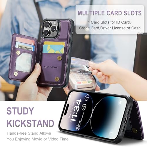 Vinich for iPhone 15 Pro Wallet Case with Card Holder, RFID Blocking Credit Slots Kickstand Shockproof Phone Cover Fit for iPhone 15 Pro 6.1" Purple by Vinich - Image 4