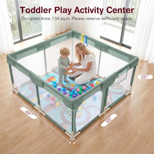 Image of Kidirect Baby Playpen 47x47 - Small Playpen for Babies & Toddlers, Activity Center, Indoor Outdoor, Green