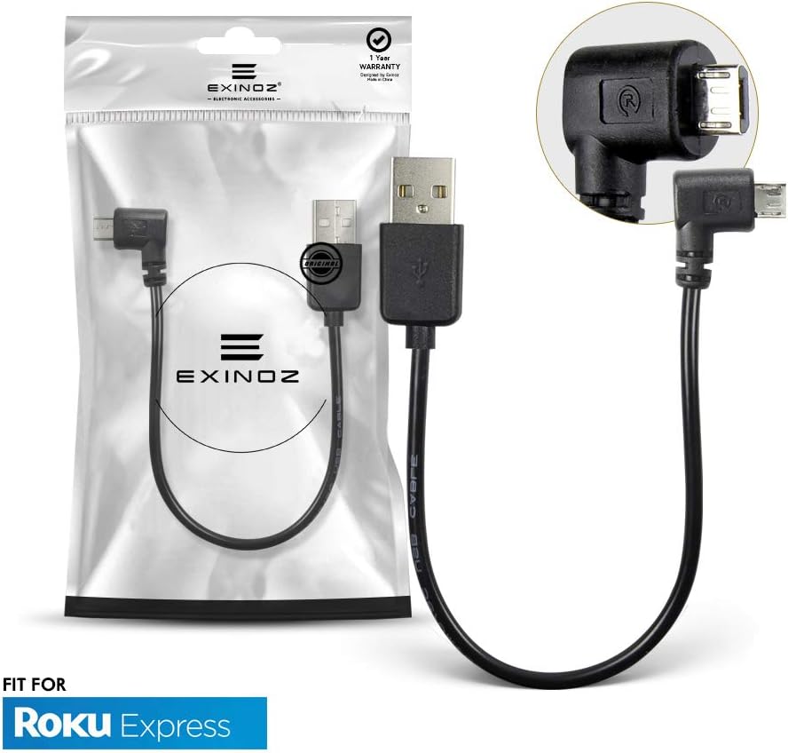 EXINOZ Power Cable for Roku Streaming Stick. Roku Cable Designed to Power Your Roku Streaming Stick from Your TV USB Port. (1 Pack, Roku Express)