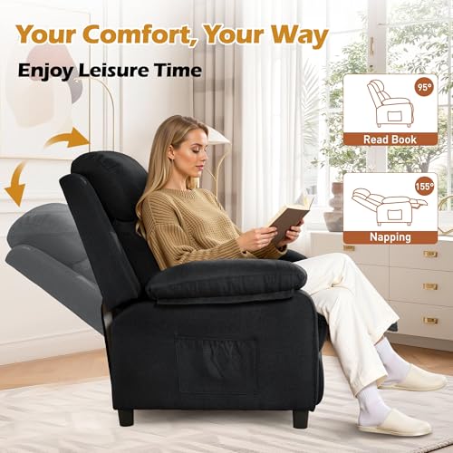 Image of Korser Recliner Chair, Living Room Chairs for Adults, Padded Deep Seat Reading Chair with Side Pockets, Small Recliners for Small Spaces, Lounge Chair for Living Room, Bedroom, and RV (Linen)