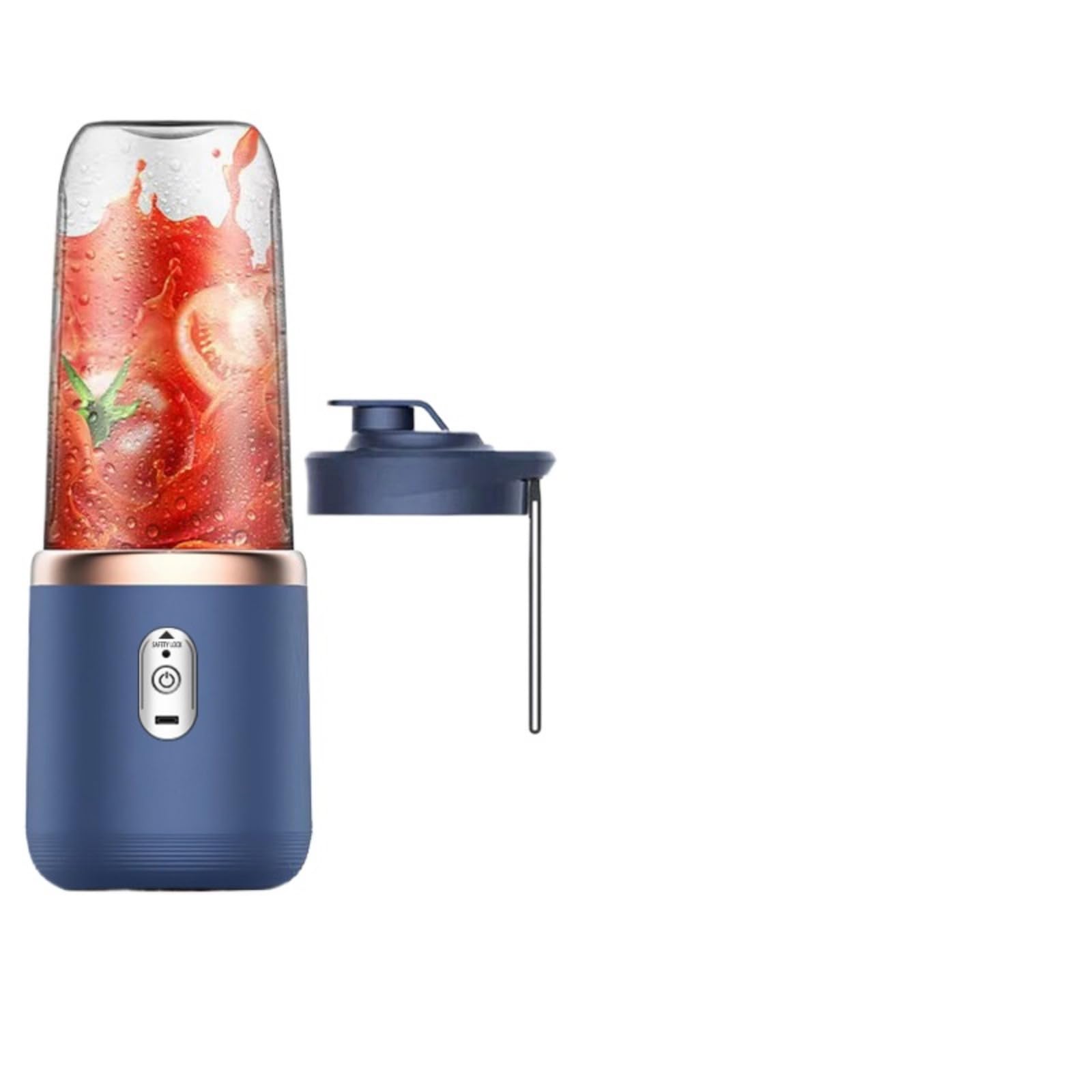 Frullatore portatile ricaricabile, 500 ml, senza BPA, tazza da viaggio con 6 lame, per casa, palestra, senza fili, a prova di perdite (blu/rosa) (blu (tazza singola + coperchio))