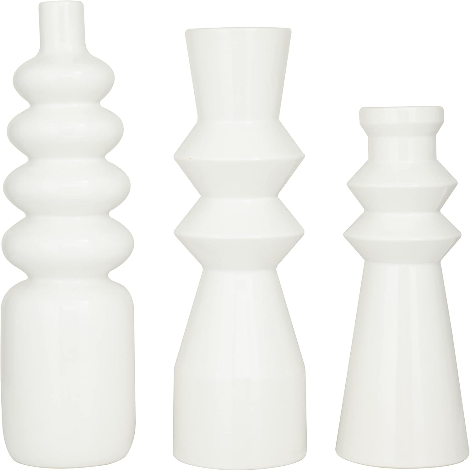 CosmoLiving by Cosmopolitan Ceramic Decorative Vase Centerpiece Vases with Bubble Texture Designs, Set of 3 Flower Vases for Home Decoration 16", 13", 17"H, White
