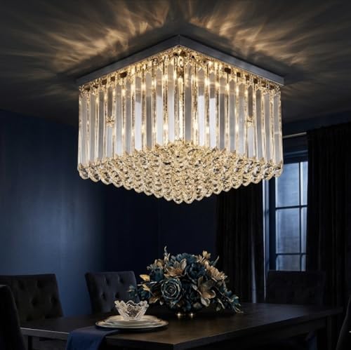 Image of Sanleen Square LED Ceiling Chandelier Light 1x1 Feet, Modern Decorative Flush Mount Ceiling Light Fixture for Living Room, Bedroom & Dining Room, Designer Home Interior Lighting