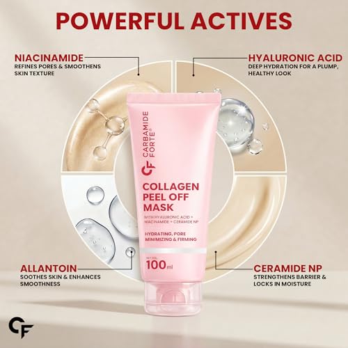 Image of Carbamide Forte Collagen Peel Off Mask for Korean Glass Skin | Collagen mask overnight with Hyaluronic Acid, Niacinamide & Ceramide NP | Pore Minimizing, Firming & Skin Brightening Mask | For All Skin Types | 100 ml